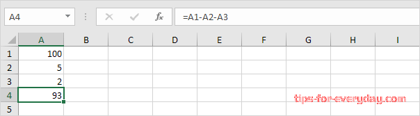 4 ways to Subtract in Excel2