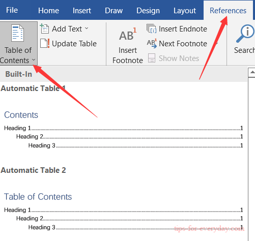 how to add Table of Contents in Word1